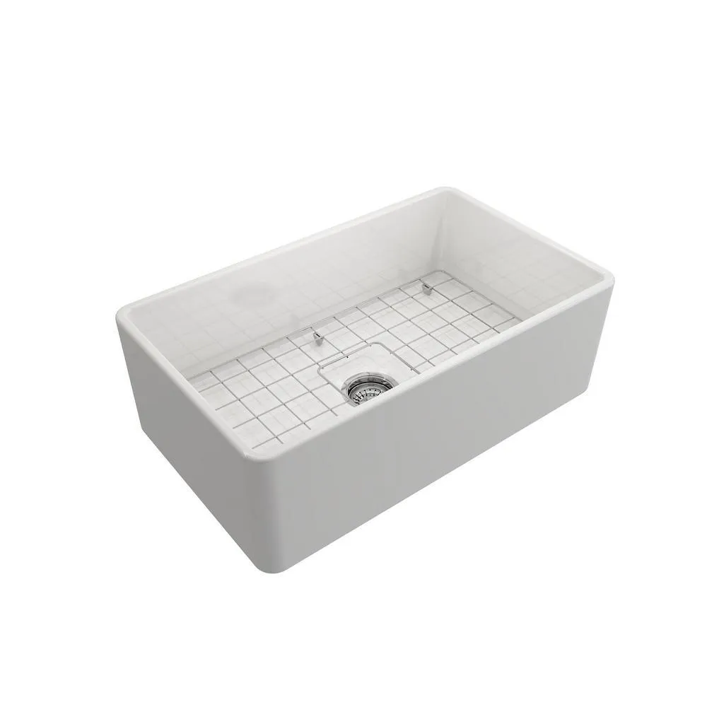 Classico Farmhouse Apron Front Fireclay 30 in. Single Bowl Kitchen Sink with Bottom Grid and Strainer in White, photo 7 of 33
