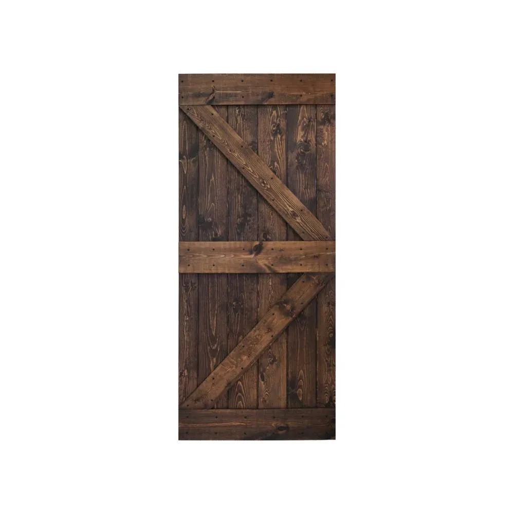 36 in x 84 in K Series DIY Dark Walnut Finished Knotty Pine Wood Barn Door Slab, photo 11 of 12