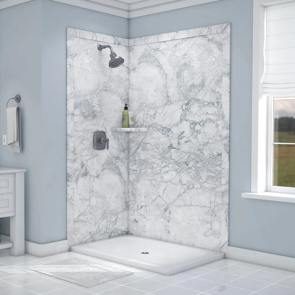 Elegance 36 in. x 48 in. x 80 in. 7-Piece Easy Up Adhesive Corner Shower Wall Surround in Triton, photo 23 of 24