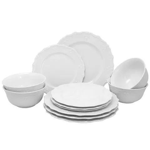 Scallop Buffet 12-Piece Casual White Ceramic Dinnerware Set