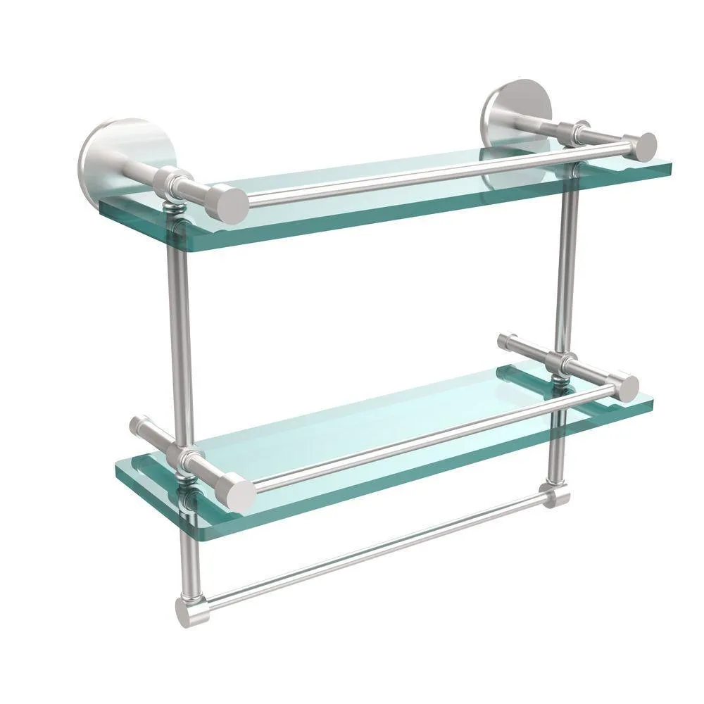 Allied Brass 16 in. L x 12 in. H x 5 in. W 2-Tier Gallery Clear Glass Bathroom Shelf with Towel Bar in Matte Black, photo 6 of 14