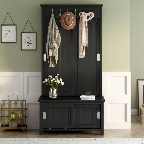 Casual 35.4-in Black Wood Hall Tree