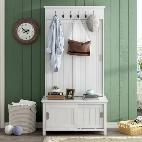 Casual 35.4-in White Wood Hall Tree