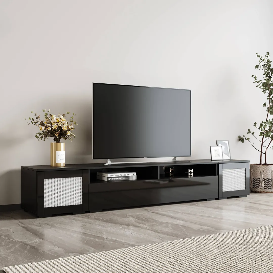 Yiekholo Modern/Contemporary Black Tv Cabinet (Accommodates TVs up to 80-in), photo 2 of 10