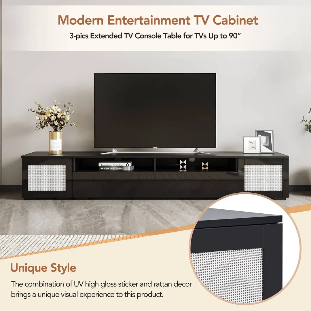 Yiekholo Modern/Contemporary Black Tv Cabinet (Accommodates TVs up to 80-in), photo 7 of 10