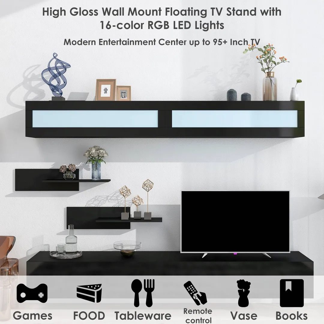 Yiekholo Modern/Contemporary Black Tv Cabinet (Accommodates TVs up to 80-in), photo 3 of 10