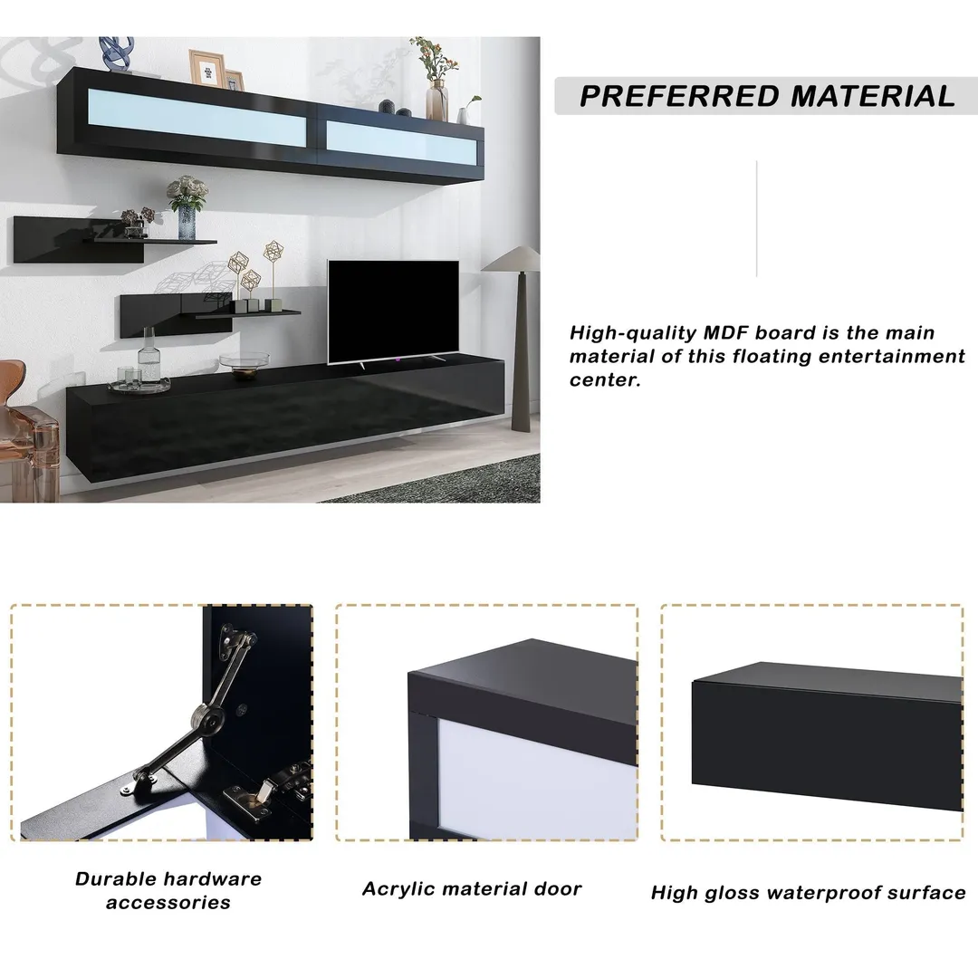 Yiekholo Modern/Contemporary Black Tv Cabinet (Accommodates TVs up to 80-in), photo 9 of 10