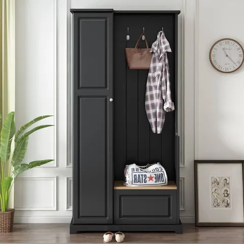 Casual 35.55-in Black Wood Hall Tree