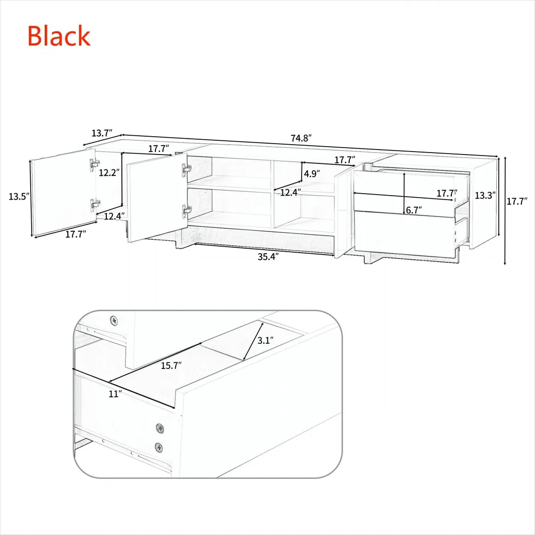 Yiekholo Modern/Contemporary Black Tv Cabinet (Accommodates TVs up to 80-in), photo 8 of 10