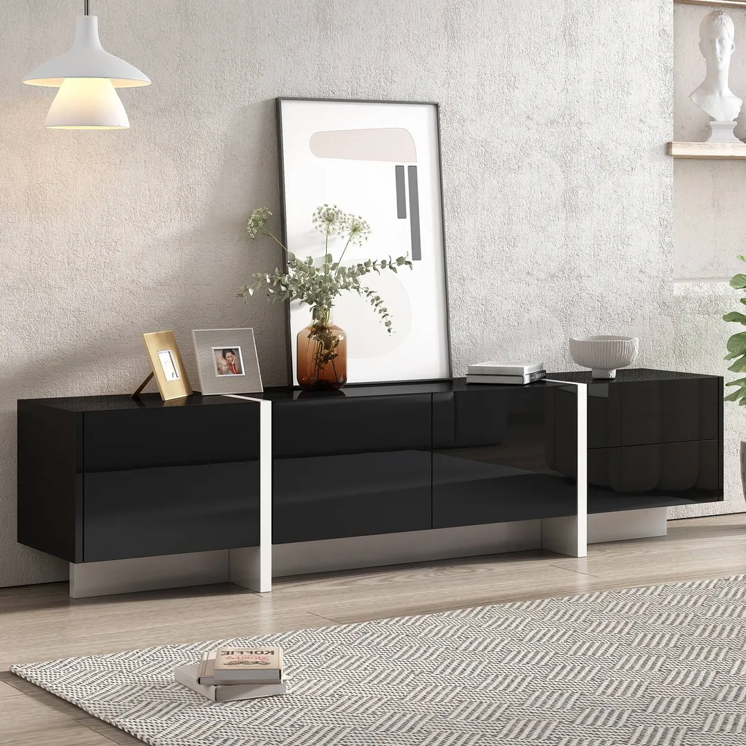 Yiekholo Modern/Contemporary Black Tv Cabinet (Accommodates TVs up to 80-in), photo 2 of 10