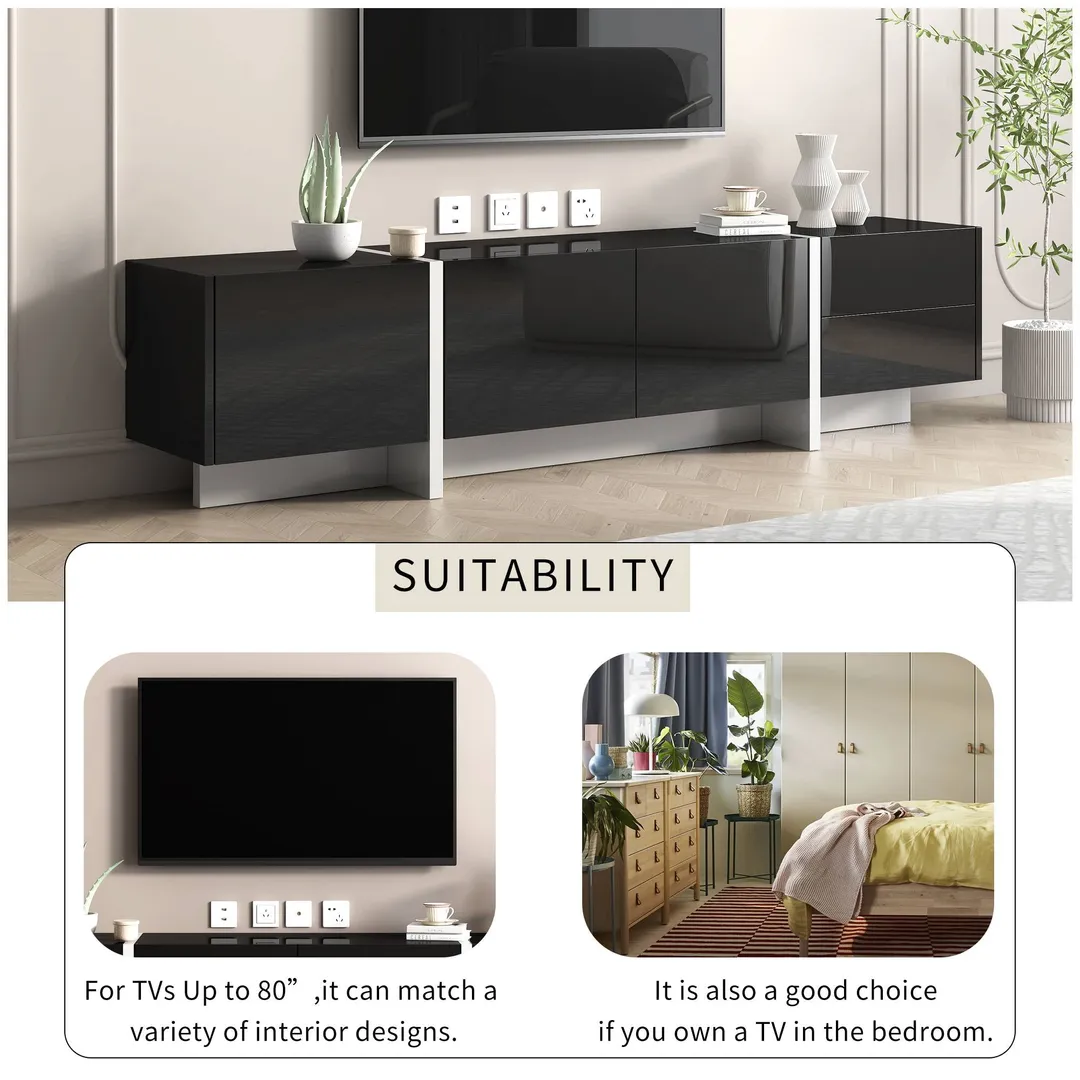 Yiekholo Modern/Contemporary Black Tv Cabinet (Accommodates TVs up to 80-in), photo 7 of 10