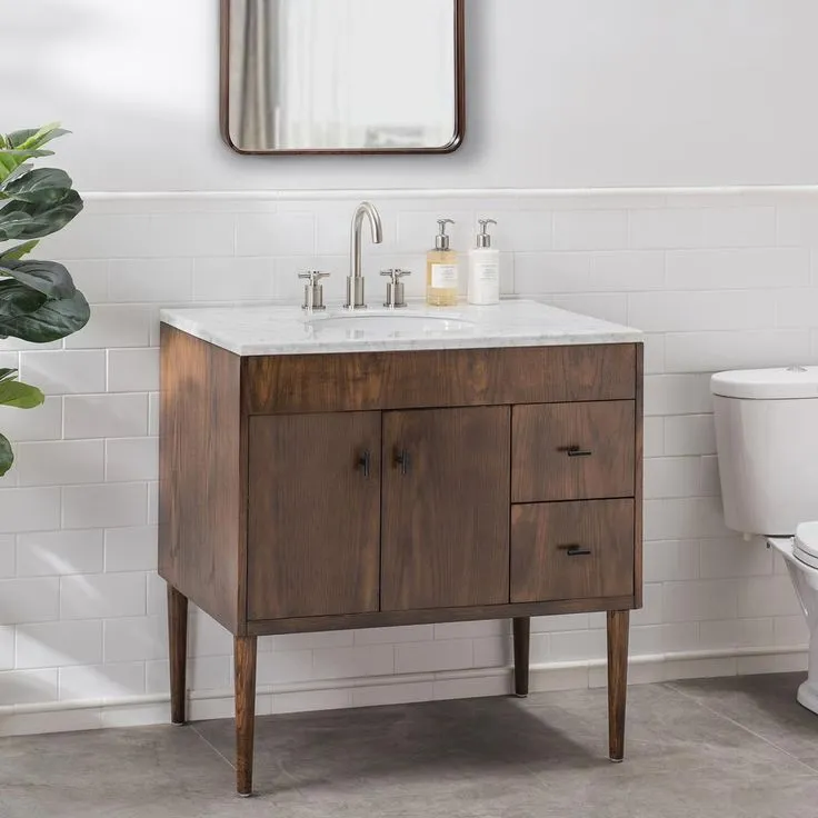Wyatt 36 in. W x 22.05 in. D x 35.75 in. H Brown Single Sink Bathroom Vanity with White Carrara Marble Vanity Top, photo 4 of 6