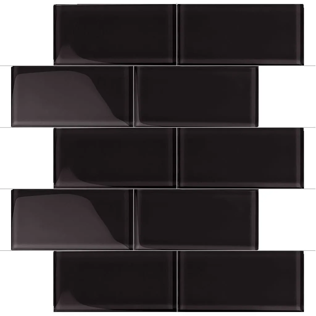 Apollo Tile (Sample) Wall Tile Black 3-in x 6-in Glossy Glass Brick Subway Wall Tile, photo 2 of 10