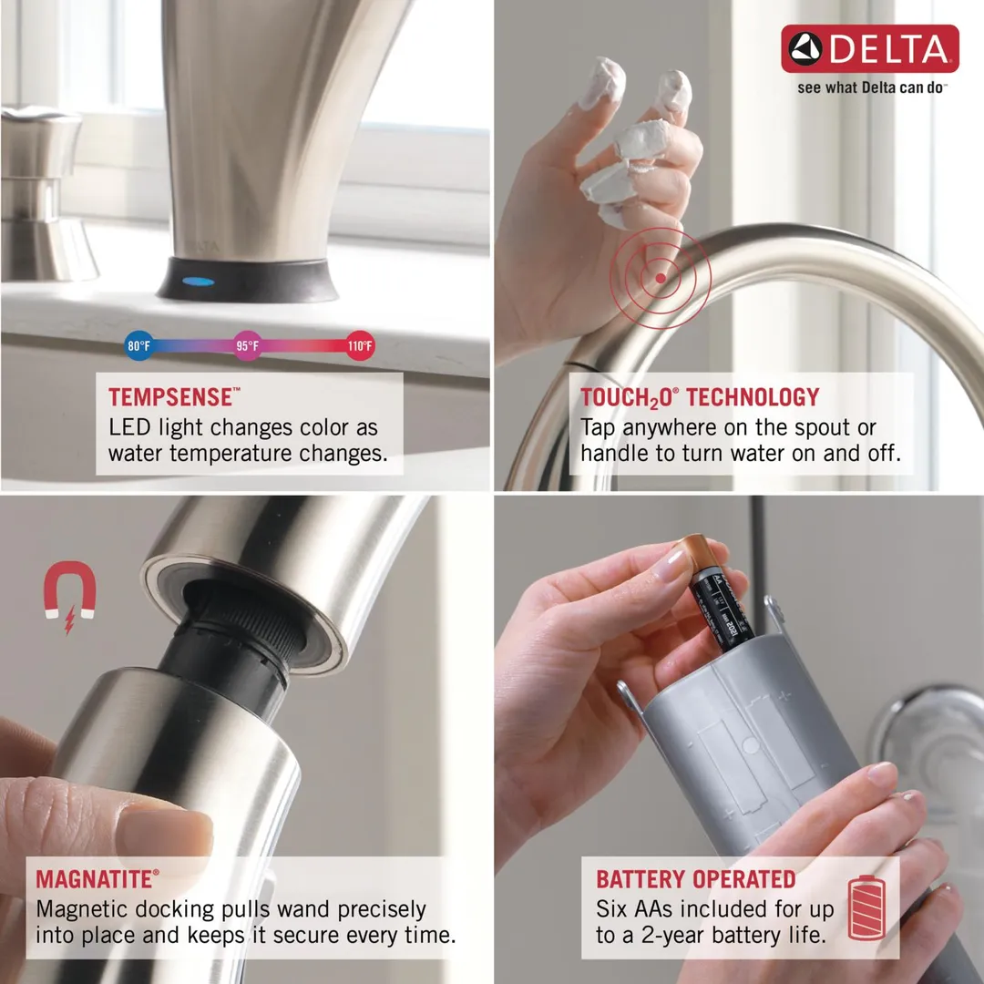 Delta Ashton Touch2O Stainless 1-Handle Deck-Mount Pull-Down Touch Kitchen Faucet with Deck Plate, photo 4 of 8