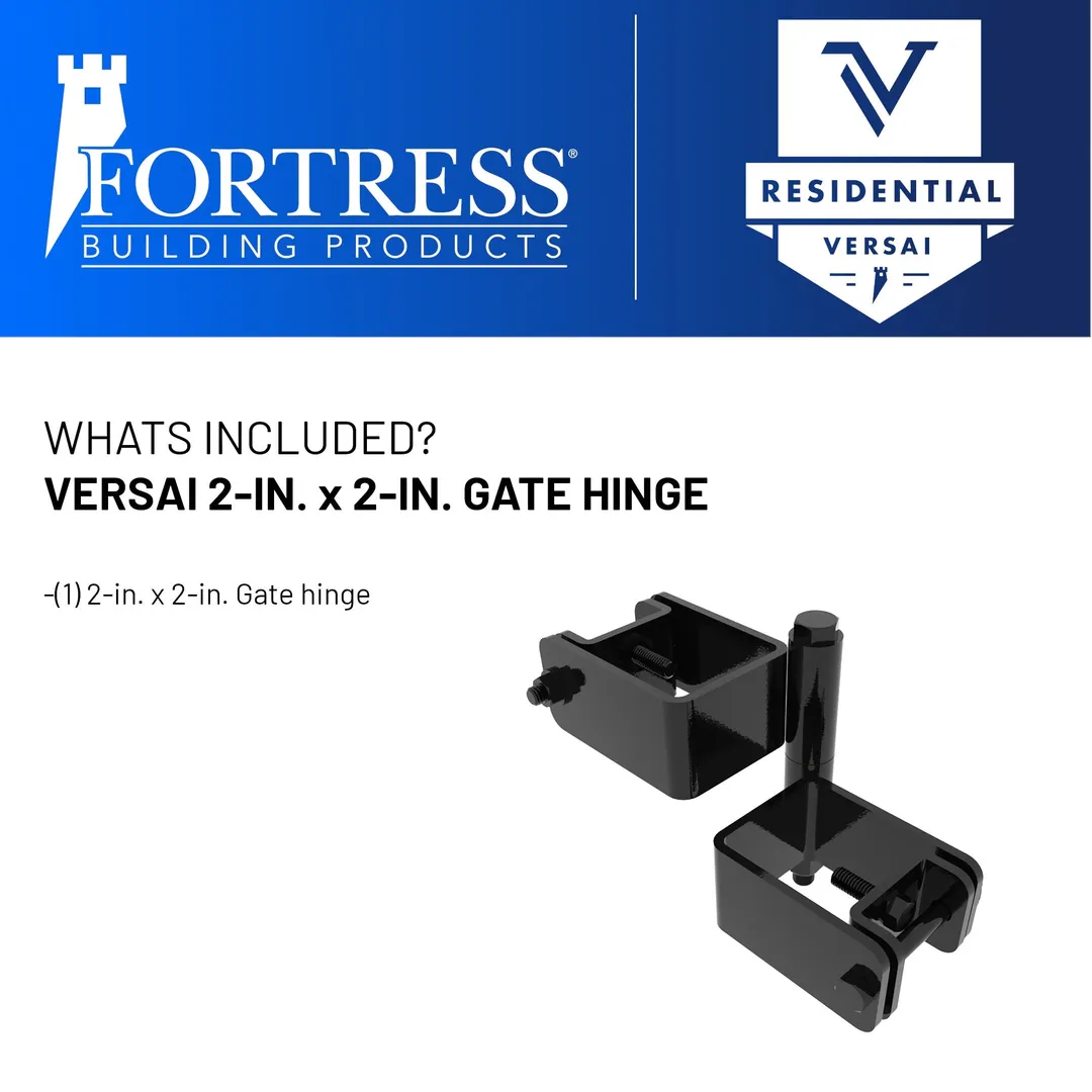 Fortress Building Products Versai 2-in x 2-in Gloss Black Steel Fence Gate Hinge for Drive Gate Pair, photo 3 of 4