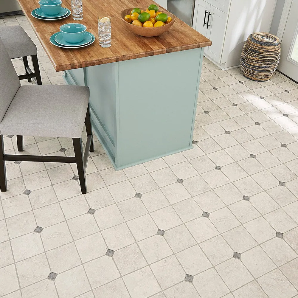 Style Selections 12-ft W Cut-to-Length Carriage Point Stone Tile-Look Low-Gloss Sheet Vinyl Flooring, photo 3 of 5
