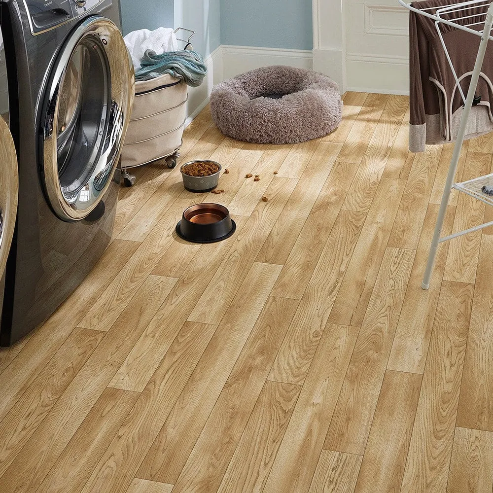 Style Selections 12-ft W x Cut-to-Length Coventry Oak Wood Look Low-Gloss Finish Sheet Vinyl, photo 3 of 5