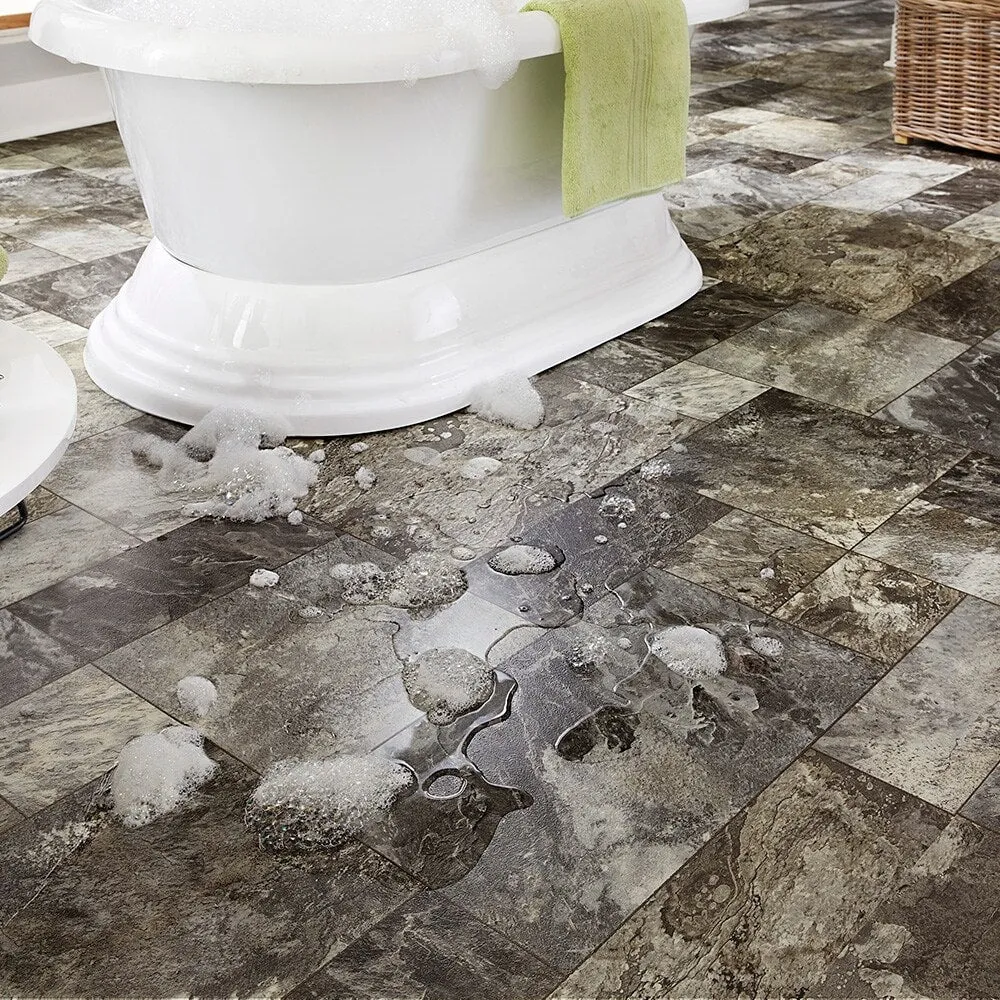 Style Selections 12-ft W Cut-to-Length Montfort Slate Stone-Look Low-Gloss Sheet Vinyl Flooring, photo 3 of 5