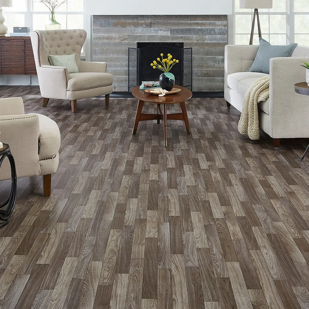 Style Selections 12-ft W Cut-to-Length Highland Oak Wood-Look Low-Gloss Sheet Vinyl Flooring, 4.72-mil Wear Layer, photo 2 of 5