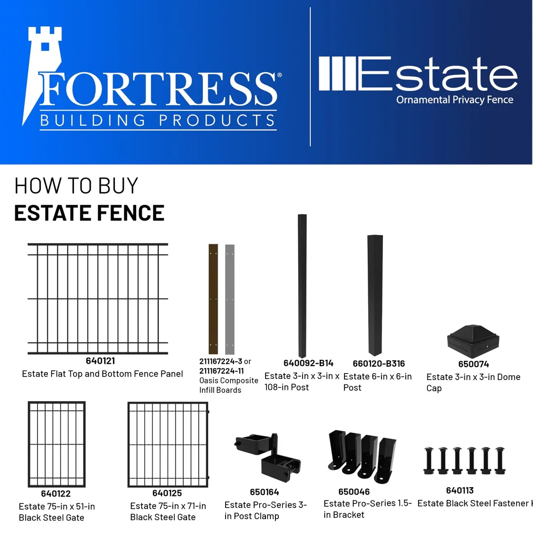 Fortress Building Products 6-ft H x 8-ft W Gloss Black Steel Spaced Picket Flat-top Privacy Fence Panel, photo 4 of 5