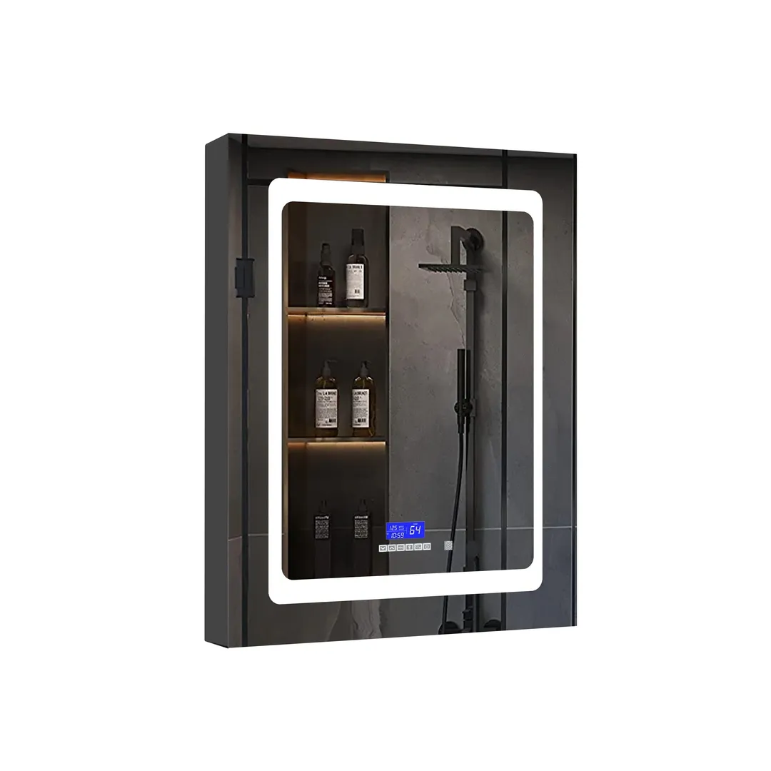 Lexora Bracciano 24-in x 32-in Lighted LED Fog Free Surface Mount Gray Mirrored Soft Close Medicine Cabinet, photo 8 of 8