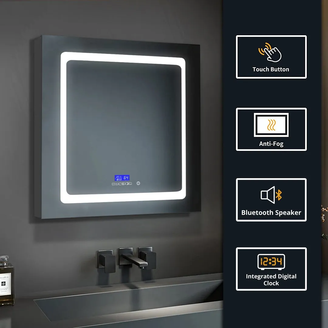 Lexora Bracciano 30-in x 32-in Lighted LED Fog Free Surface Mount Gray Mirrored Soft Close Medicine Cabinet, photo 3 of 8