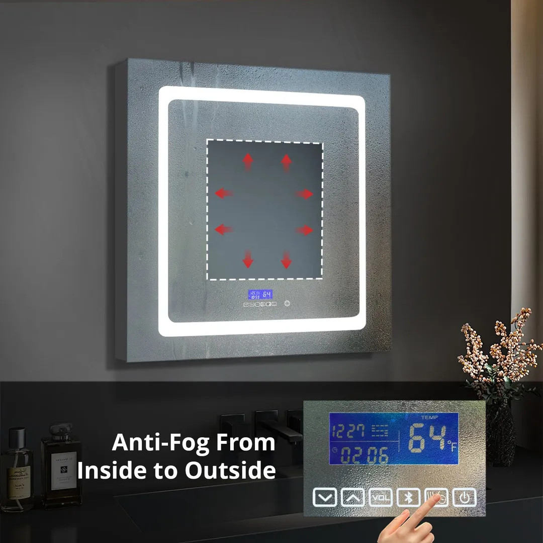 Lexora Bracciano 30-in x 32-in Lighted LED Fog Free Surface Mount Gray Mirrored Soft Close Medicine Cabinet, photo 4 of 8