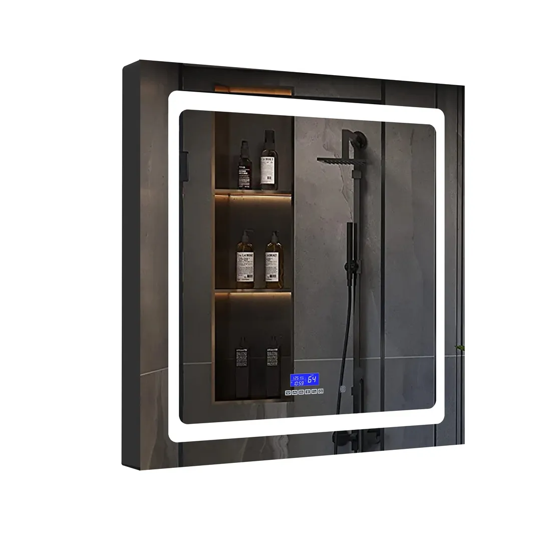 Lexora Bracciano 30-in x 32-in Lighted LED Fog Free Surface Mount Gray Mirrored Soft Close Medicine Cabinet, photo 8 of 8