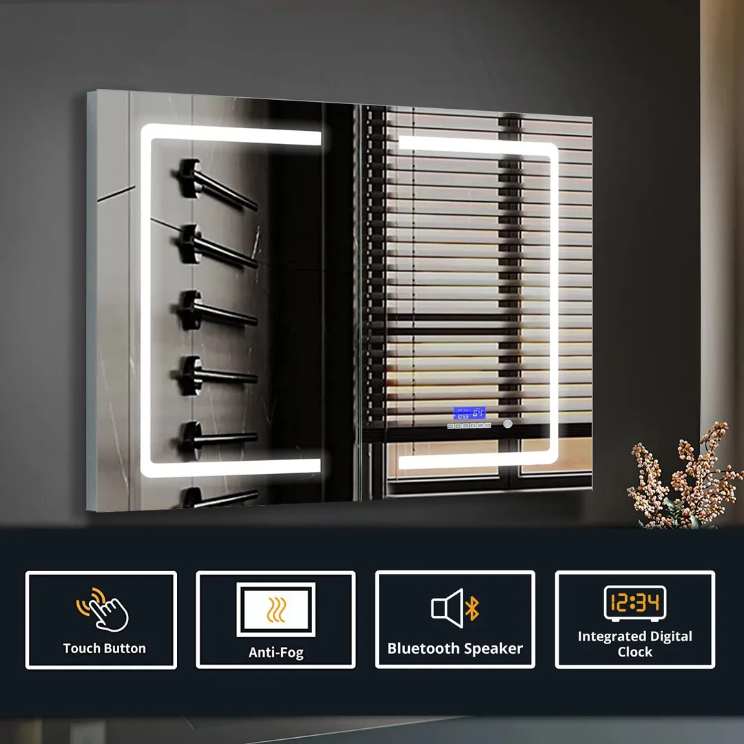 Lexora Bracciano 36-in x 32-in Lighted LED Fog Free Surface Mount Gray Mirrored Soft Close Medicine Cabinet, photo 3 of 8