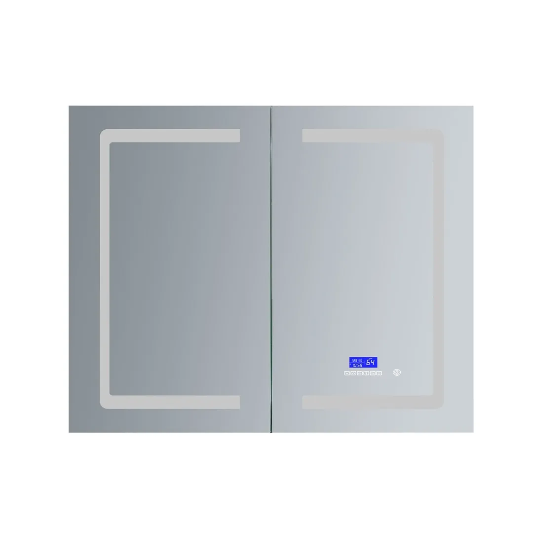 Lexora Bracciano 36-in x 32-in Lighted LED Fog Free Surface Mount Gray Mirrored Soft Close Medicine Cabinet, photo 5 of 8