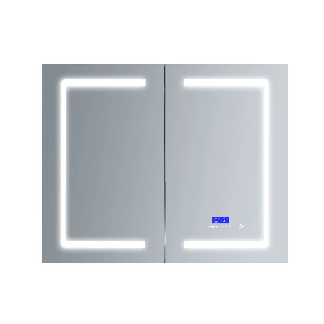 Lexora Bracciano 36-in x 32-in Lighted LED Fog Free Surface Mount Gray Mirrored Soft Close Medicine Cabinet, photo 7 of 8