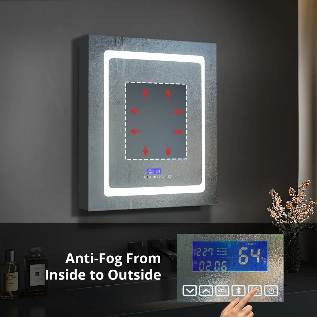 Lexora Bracciano 24-in x 36-in Lighted LED Fog Free Surface Mount Gray Mirrored Soft Close Medicine Cabinet, photo 4 of 8