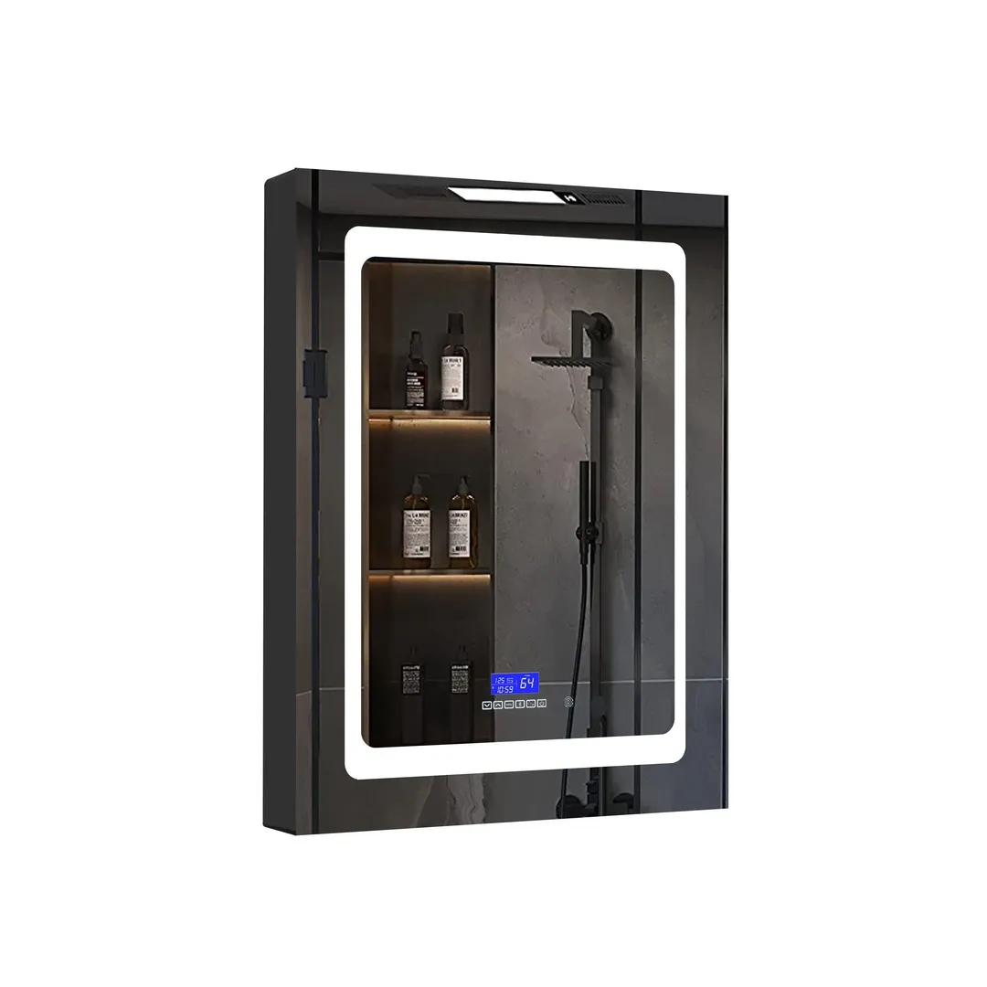Lexora Bracciano 24-in x 36-in Lighted LED Fog Free Surface Mount Gray Mirrored Soft Close Medicine Cabinet, photo 8 of 8