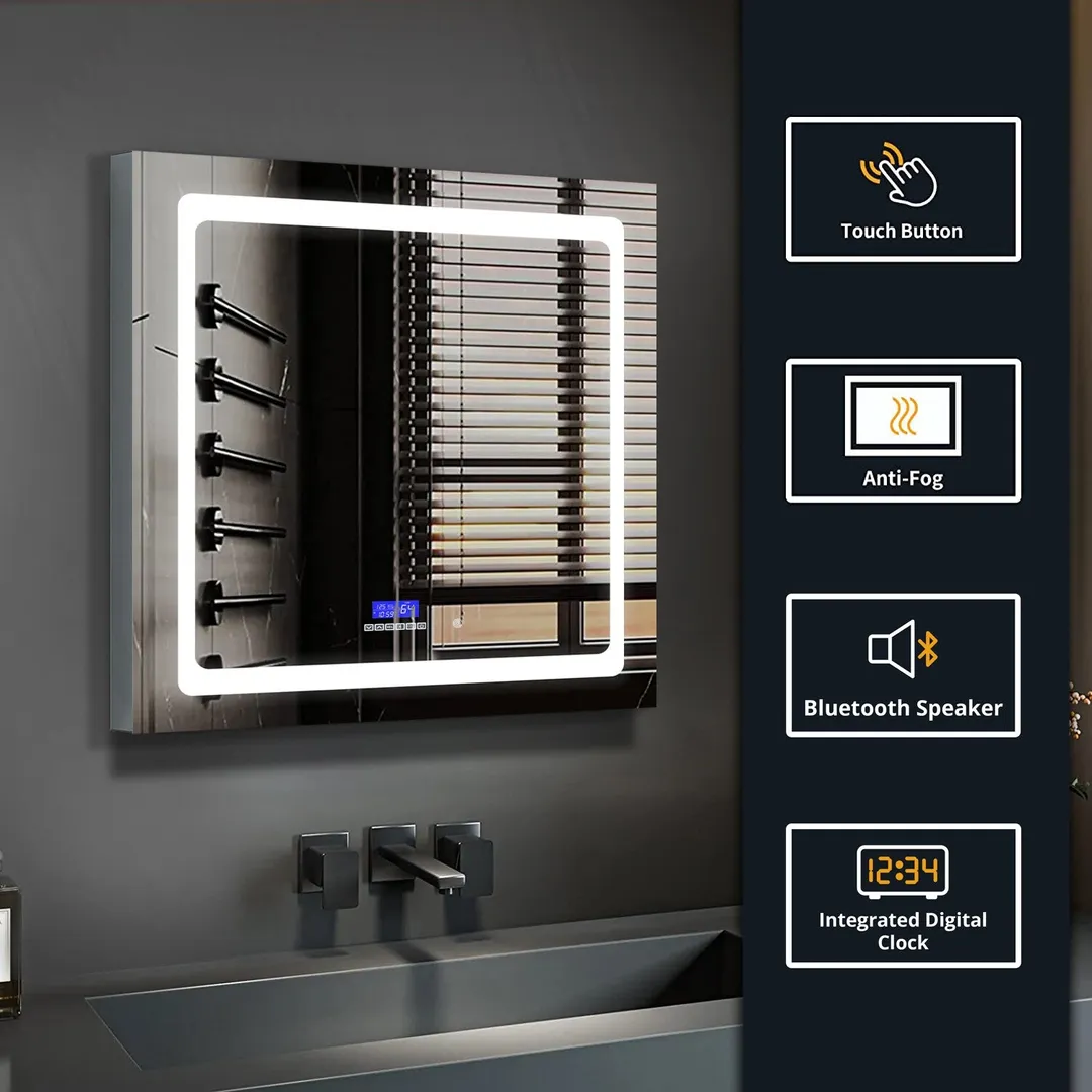 Lexora Bracciano 30-in x 36-in Lighted LED Fog Free Surface Mount Gray Mirrored Soft Close Medicine Cabinet, photo 3 of 8