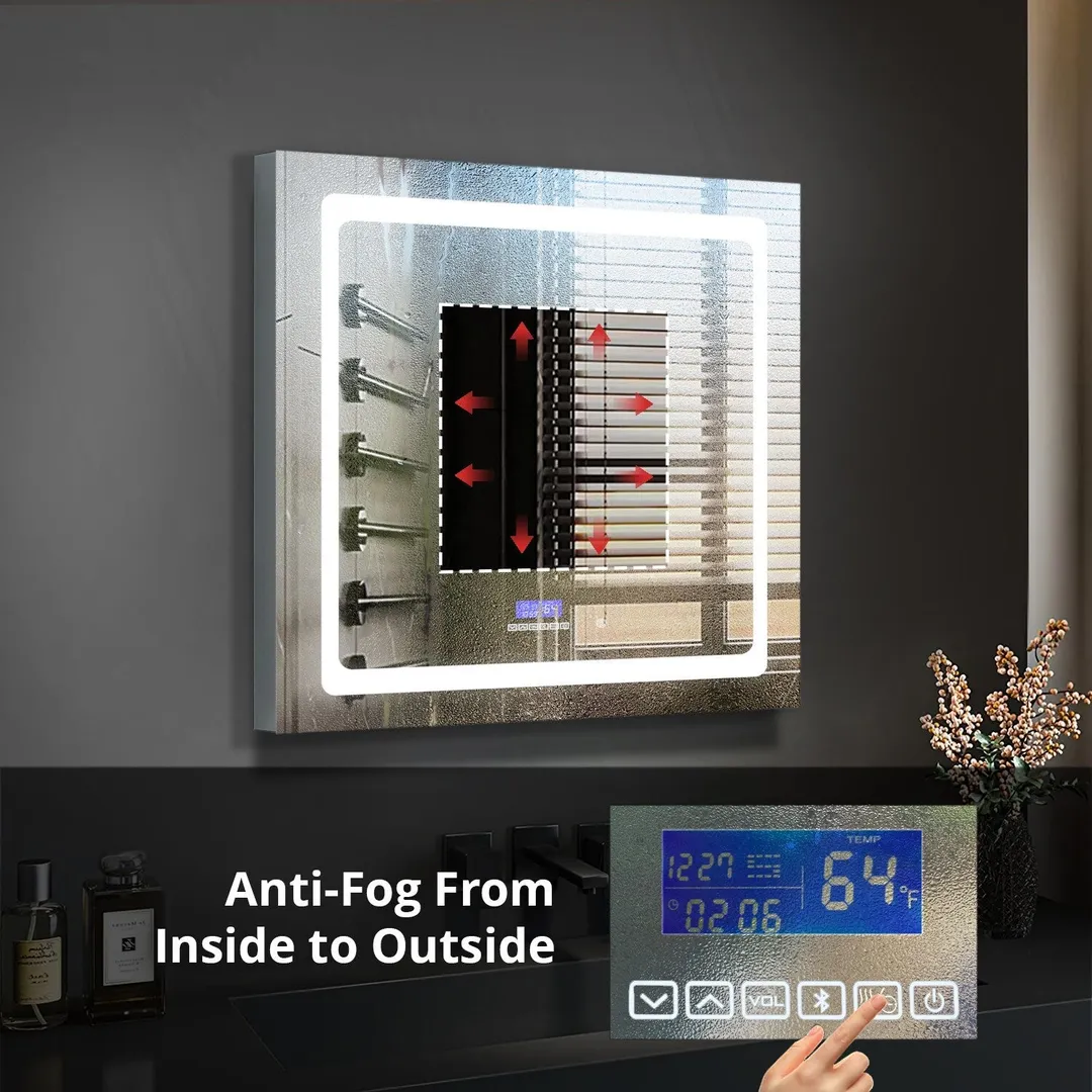Lexora Bracciano 30-in x 36-in Lighted LED Fog Free Surface Mount Gray Mirrored Soft Close Medicine Cabinet, photo 4 of 8