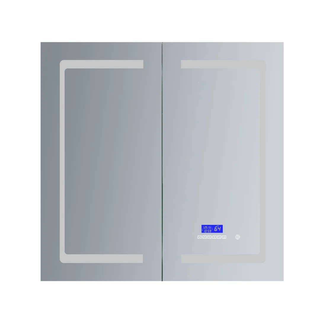 Lexora Bracciano 36-in x 36-in Lighted LED Fog Free Surface Mount Gray Mirrored Soft Close Medicine Cabinet, photo 5 of 8