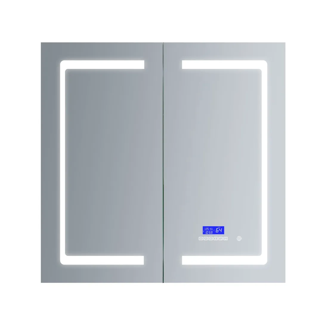 Lexora Bracciano 36-in x 36-in Lighted LED Fog Free Surface Mount Gray Mirrored Soft Close Medicine Cabinet, photo 7 of 8