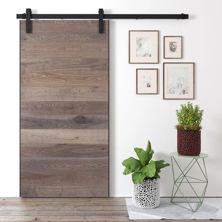 Urban Woodcraft 40-in x 83-in Oak Panel Flush Prefinished Oak Wood Single Barn Door (Hardware Included), photo 4 of 5