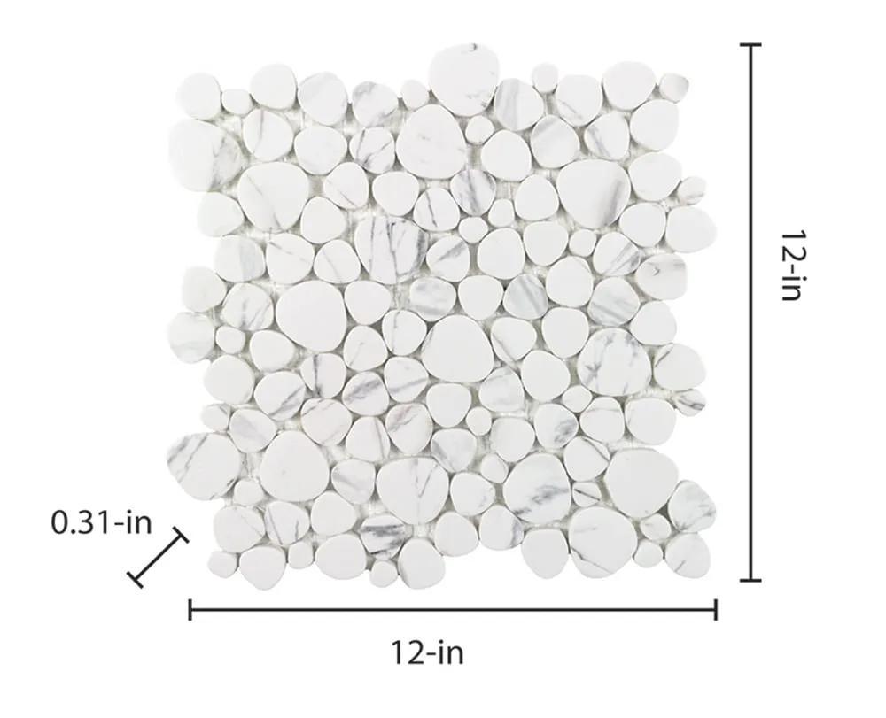 Elida Ceramica Stonescape White Marble 12-in x 12-in Carrara-Look Recycled Glass Pebble Mosaic Floor and Wall Tile (1.001-sq ft per Piece), photo 7 of 8