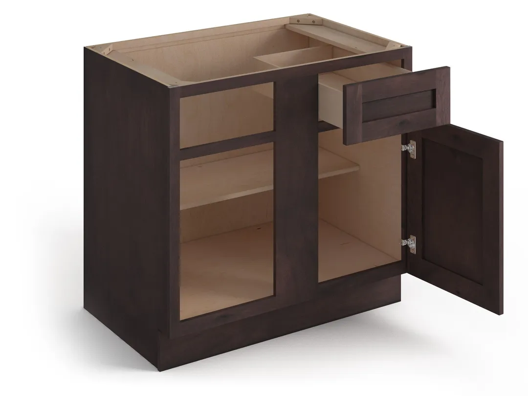 Valleywood Cabinetry 39-in W x 34.5-in H x 24-in D Rustic Hickory Blind 1-Drawer Corner Base Ready To Assemble Plywood Cabinet (Flat Panel Shaker Style), photo 3 of 11
