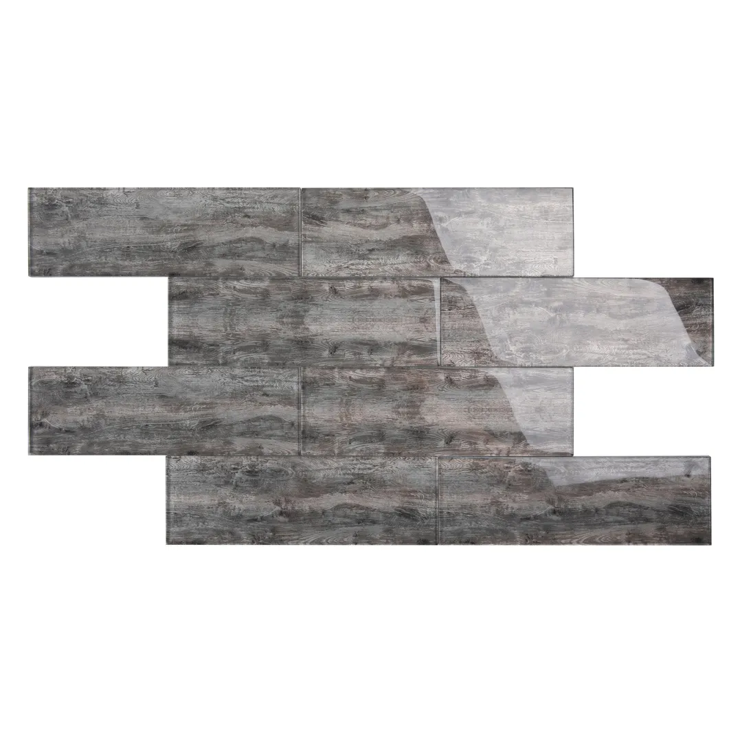 Giorbello Platinum Oak 4-in x 12-in Glossy Glass Wood Look Wall Tile (5-sq. ft/ Carton), photo 2 of 7