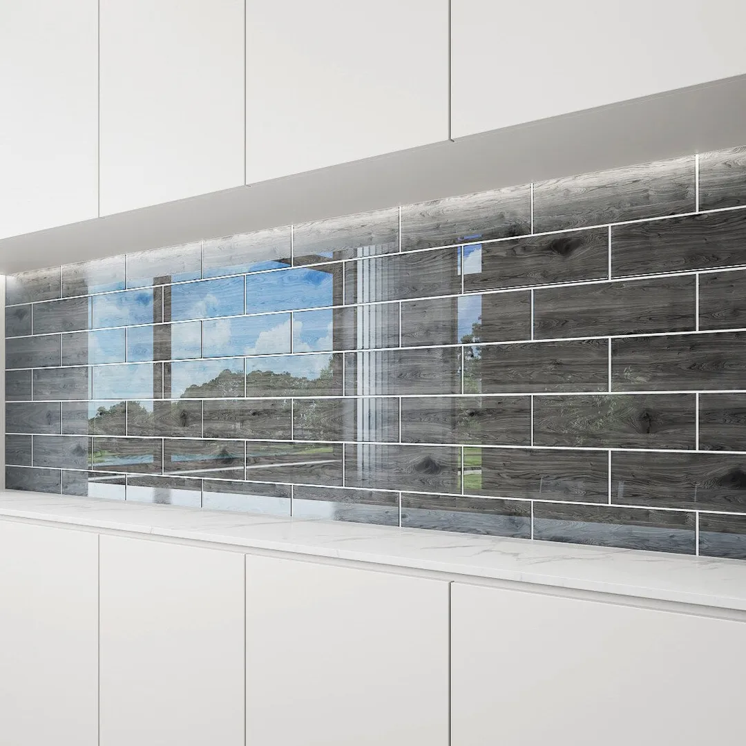 Giorbello Platinum Oak 4-in x 12-in Glossy Glass Wood Look Wall Tile (5-sq. ft/ Carton), photo 4 of 7