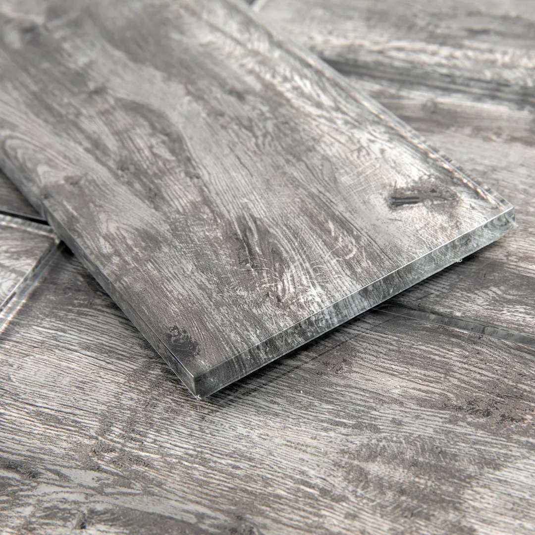 Giorbello (Sample) Platinum Oak 4-in x 12-in Glossy Glass Wood Look Wall Tile, photo 2 of 4