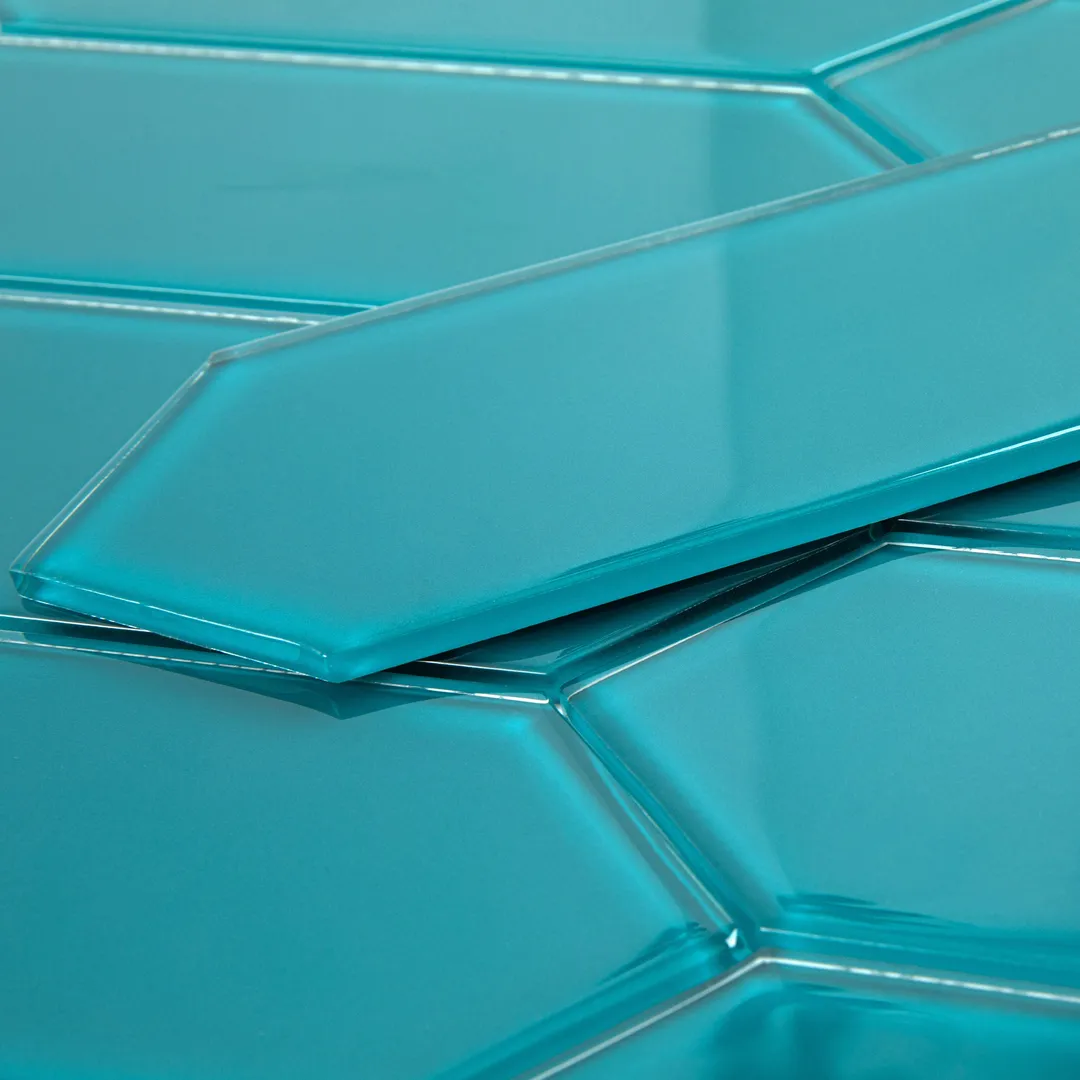 Giorbello Picket Hexagon Dark Teal 3-in x 9-in Glossy Glass Subway Wall Tile (5.8-sq. ft/ Carton), photo 2 of 7