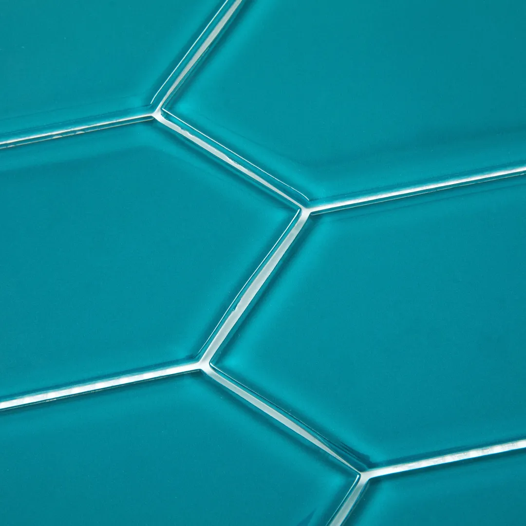 Giorbello Picket Hexagon Dark Teal 3-in x 9-in Glossy Glass Subway Wall Tile (5.8-sq. ft/ Carton), photo 3 of 7