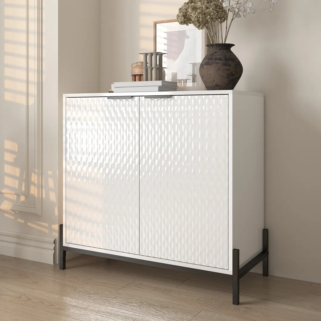 Clihome 2-Door Wooden Accent Storage Cabinet in White 33.1-in W x 31.5-in H Mdf White Freestanding Utility Storage Cabinet, photo 4 of 12