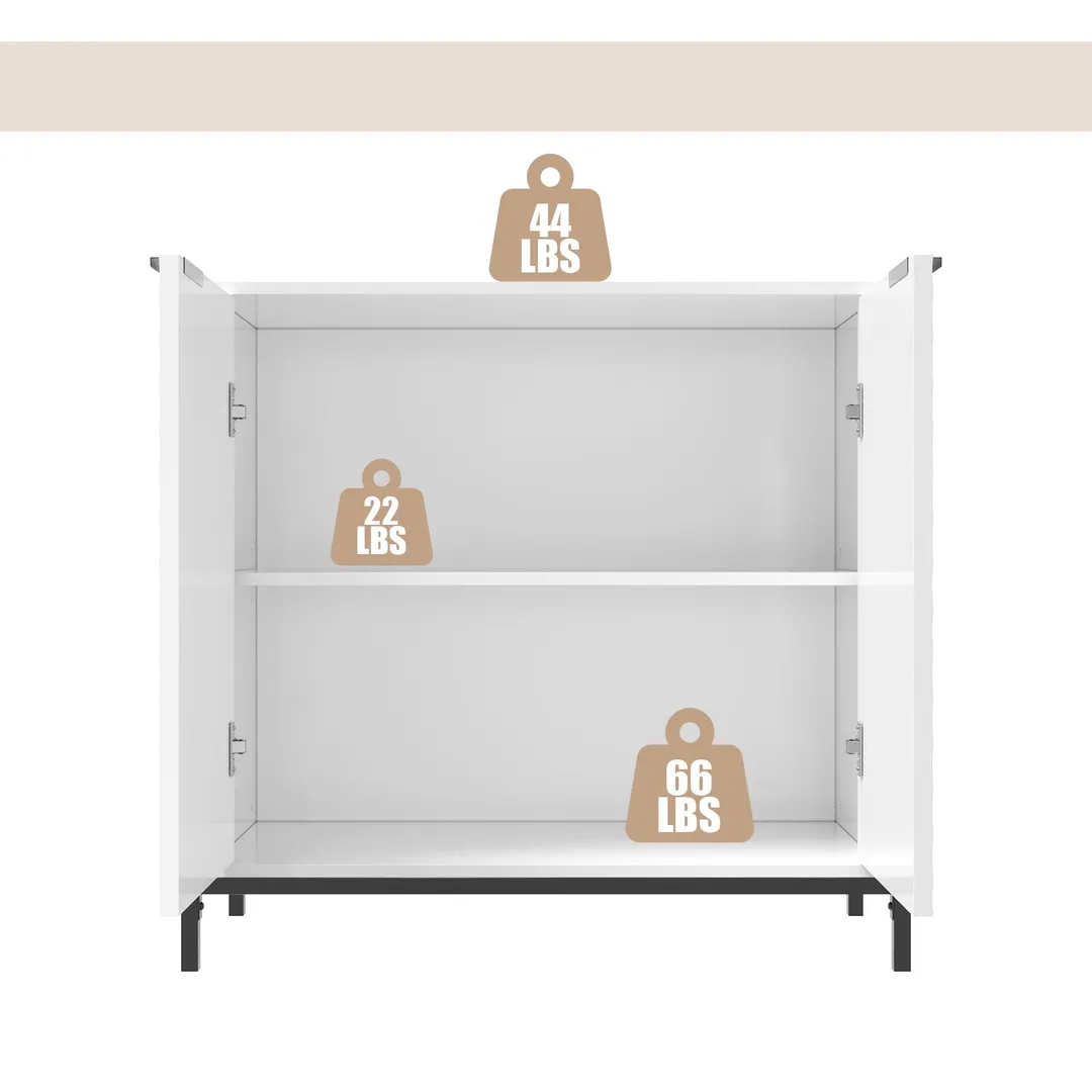 Clihome 2-Door Wooden Accent Storage Cabinet in White 33.1-in W x 31.5-in H Mdf White Freestanding Utility Storage Cabinet, photo 6 of 12