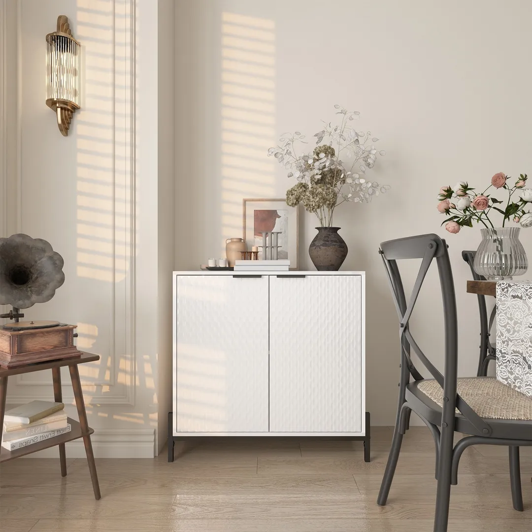 Clihome 2-Door Wooden Accent Storage Cabinet in White 33.1-in W x 31.5-in H Mdf White Freestanding Utility Storage Cabinet, photo 3 of 12