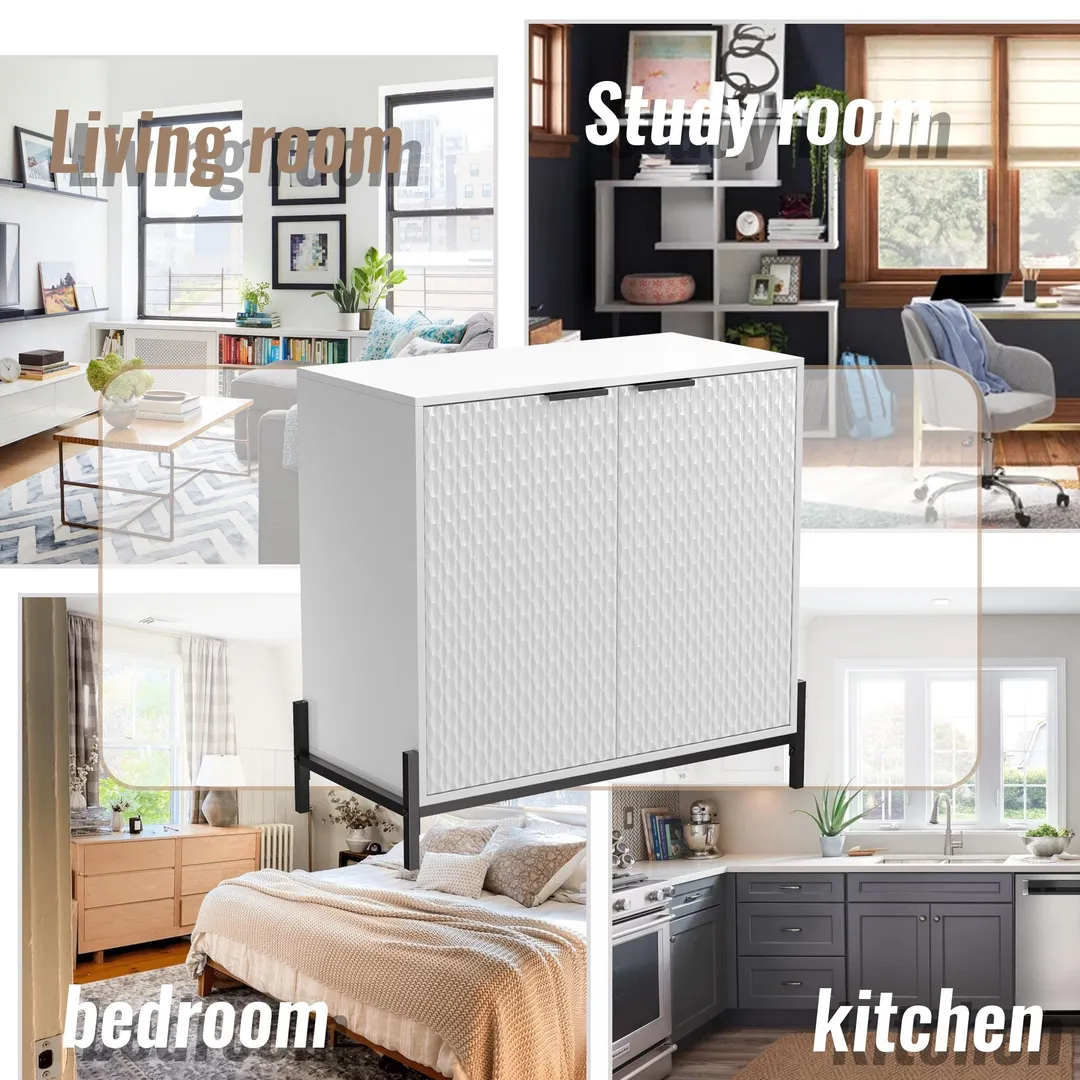 Clihome 2-Door Wooden Accent Storage Cabinet in White 33.1-in W x 31.5-in H Mdf White Freestanding Utility Storage Cabinet, photo 9 of 12