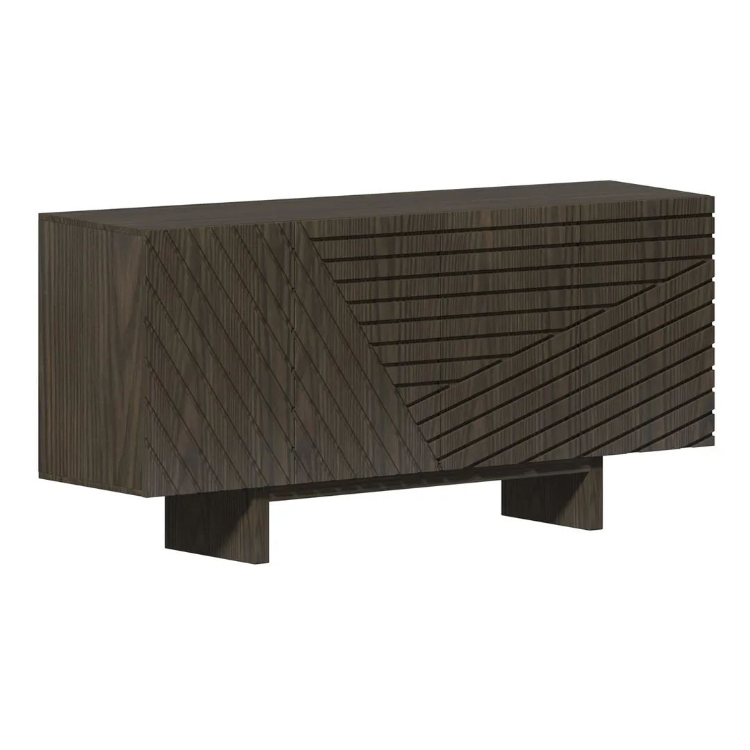 Clihome Brown 4-door accent cabinet 63-in W x 30.7-in H Mdf Brown Freestanding Utility Storage Cabinet, photo 2 of 11